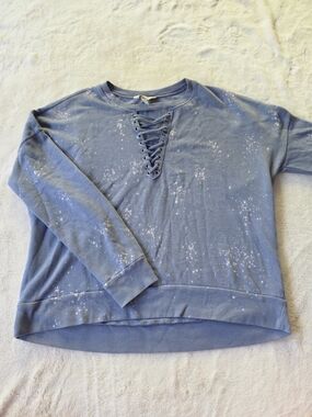 Arizona Jean Company Dusty Blue Lace-Up Crewneck Sweater